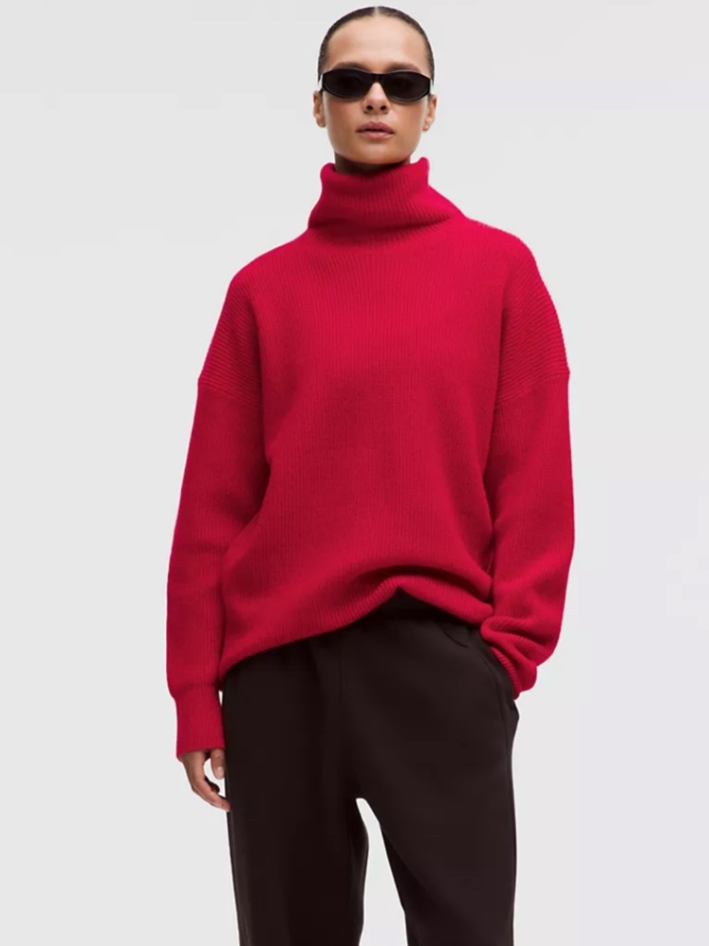 Lululemon Women's NWOT Oversized Cashmere Funnel-Neck Sweater in Dark Red
